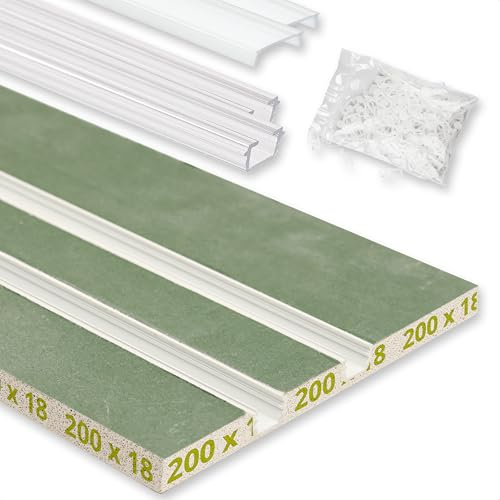 INNOVATE Rigipsplatten mit Gardinenschiene 2-läufig 2m inkl. Covers & Inlay | Gipskartonplatten Gardinenschiene 2-läufig I LED Streifen & Schiebegardinen I Trockenbau Einbau Gardinenstange Deckenmontage