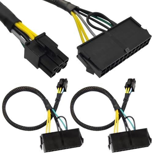 HAAMNING7 24-Pin to 6-Pin ATX PSU Power Supply Adapter Cable, 24P Female Plug to 6P Male Power Adapter Cord for Dell Motherboard with 6 Pin Port (2 Pack, 34cm/13.3in)