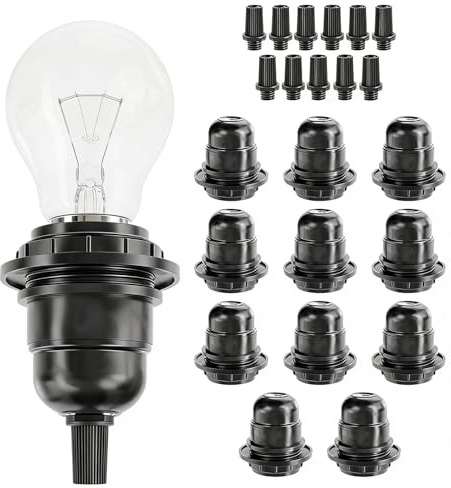 WIYETY Lot de 12 douilles de lampe E27 noir : 250 V 4 A Douille de lampe, matériau bakélite, socle de lampe pour lampe de table et lampadaire Éclairage DIY