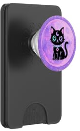 Black Cat Pink Witchy Cat Kawaii Pastel Goth Cat Moon Purple PopSockets PopWallet pour MagSafe