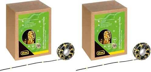 Idena 30542 - LED Micro Lichterkette mit 200 LEDs in Gold-Gelb, für Außen & Innen, ca. 22,9 m lang auf Rolle, 8 Stunden Timer Funktion, zum Basteln, als Party Deko, Weihnachtsdeko (Packung mit 2)