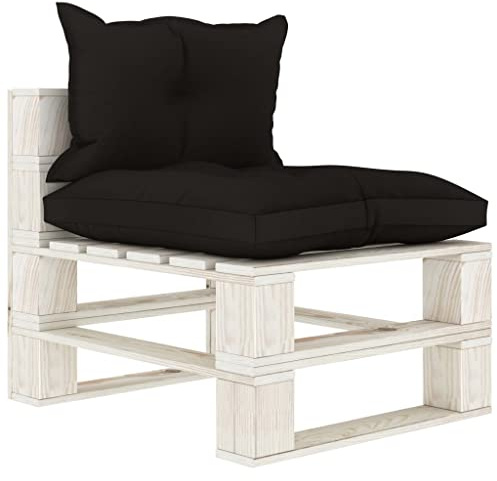 SooIarix Garten-Paletten-Mittelsofa aus Kiefernholz mit schwarzen Kissen, Outdoor Sofa und Gartenlounge Möbel, Balkonmöbel, Gartensofa für Terrasse und Wohnzimmer