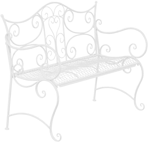 DELUKE Gartenbank TODOR Metall Weiß 113x47x89 cm | Metallbank Garten 2 Seitzer Bank Terrasse Vintage Antik Gartenbank