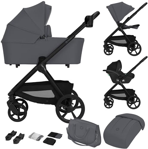 LIONELO Carmine 3 in 1 Kinderwagen 3 in 1 (0-4 Jahre, 0-22 kg) | Reisesysteme Set ADAC-Babyschale, Babywanne und Buggy, GravelTech Raeder, Federung, UPF50+, Liegeposition, Belueftung, Zubehö