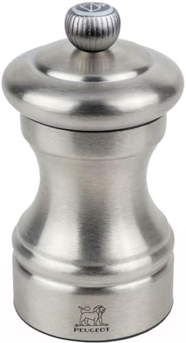 Peugeot Bistro Stainless Steel Salt Mill 4in | Adjustable grind mechanism easily controls coarseness, delivering freshly crushed crystals for busy tabletop dining.