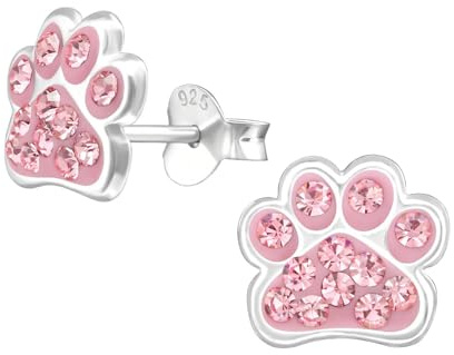 Monkimau Mädchen Ohrringe Pfote Ohrstecker aus 925 Sterling Silver echt Silber mit 24 Kristallen