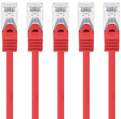 1aTTack.de 1m - rot - 5 Stück CAT.7 Netzwerkkabel Sftp (Rohkabel) Patchkabel (SET) 10000Mbit/s - 500 MHz konfektioniert mit 2 RJ45 Stecker Cat6a