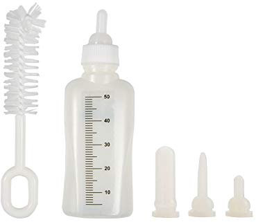 50 ml Botella de Mascotas con 3 Pezones y 1 Cepillo de Limpieza Biberón de Agua portátil para Perros Gatos