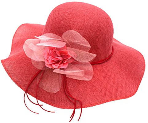 Cheerlife Faltbarer Strohhut Sommerhut Sonnenhut Blumen Strandhut breite Krempe Damen Rot