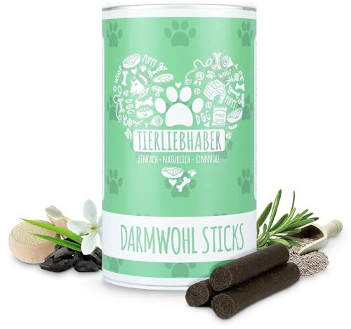 Tierliebhaber – Präbiotika Darmwohl Sticks Hunde fördert eine gesunde Verdauung | gegen verstopfte Analdrüsen – 100% natürliche Snacks mit Pflanzenkohle, Vulkanerde & Kräutern für Analdrüsenentleerung