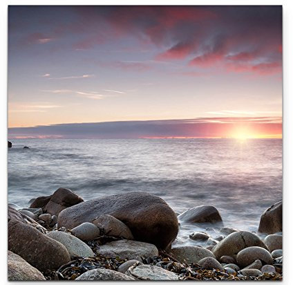 Paul Sinus Art Leinwandbilder | Bilder Leinwand 90x90cm Sonnenuntergang im Meer