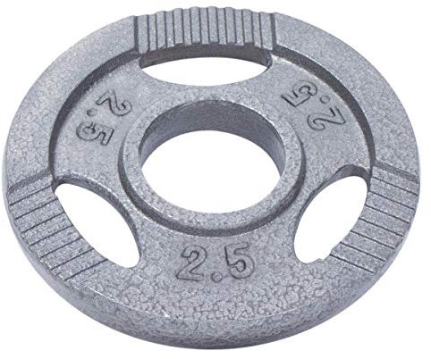 GORILLA SPORTS® Olympia Hantelscheiben - 1,25kg, 2,5kg, 5kg, 10kg, 15kg bis 20kg Gewichte, 50mm Bohrung, Tri-Grip, aus Gusseisen, Silber - Gewichtsscheiben, Olympiascheiben