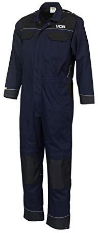 JCB Trade Coveralls Mens Knee Pad Heavy Duty Overalls Boilersuit Work Mechanics (Blue, Small)