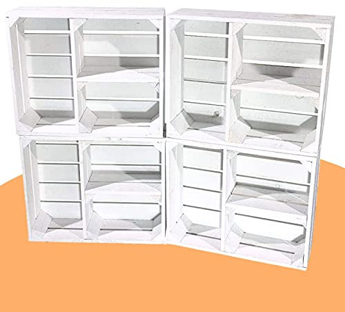 4 weiße Obstkisten mit T Trenner 50cm x 40cm x 16cm Ablageregal weiss Fächer Weinkisten Regale Apfelkiste Holzkiste massiv Vintagestyle Gartenmöbel klassisch