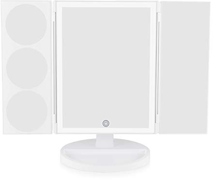 Rio Make Up Mirror Large Full Size Tri-Fold with Dimmable LED lights, 1X 3x 5x & 10 Magnification, USB or Battery Operated