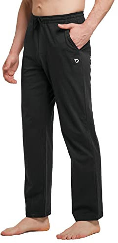 baleaf Breite Jogginghose Herren Baumwolle Freizeithose Gerades Bein Sporthose Herren Lang mit Taschen Schwarz L