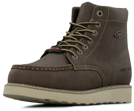 Lugz Men's Monterey Steel Toe Construction Boot, Walnut/Gum/Cream, 9.5 W