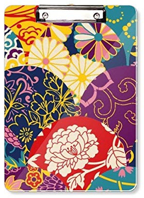 Klemmbrett mit Blumen und Punkten, chinesisch, japanischer Stil, Asien, Schreibblock, Trägerplatte A4
