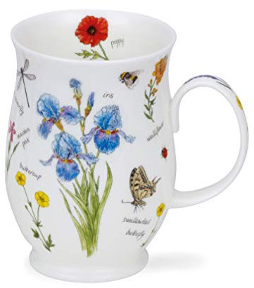 Dunoon Taza de porcelana fina con forma de Suffolk fabricada en Inglaterra, apta para lavavajillas y microondas, cuaderno Natures (Iris)