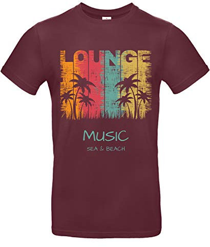 Smilo & Bron Herren T-Shirt mit Motiv Lounge Music Bedruckt Rot Burgundy L
