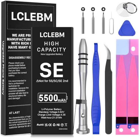 LCLEBM Batería para iPhone SE 2016, 2750 mAh, batería de repuesto de polímero de iones de litio de alta capacidad para iPhone SE modelo A1662, A1723, A1724 con kit de herramientas de reparación