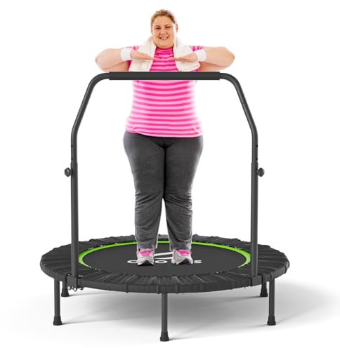CLORIS 40 Foldable Fitness Trampoline,Rebounder with Adjustable Foam Handle Indoor/Outdoor Fitness Body Exercise Max Load 400 lbs