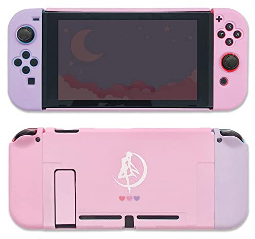 BelugaDesign Mond Schaltergehäuse | Hard Snap-On Cover Kompatibel mit Nintendo Switch | Süßer Kawaii Anime - (Switch Standard, rosa Purple)