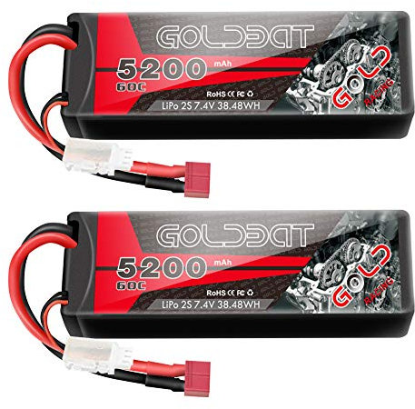 GOLDBAT 2S RC LiPo Battery 7.4V 60C 5200mAh Battery Hardcase Pack Avec Deans T-Plug Pour RC Car Evader RC Truggy Buggy RC Helicopter Evader BX Auto Truck RC Hobby (5200 2S60C-2packs)