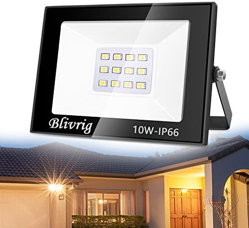 Blivrig Focos LED Exteriore 10W, Super Brillante 1000LM Proyector LED Foco Para Exteriores, IP66 Impermeable 3000k Proyector Foco Blanco Cálido Para Jardín, Garaje, Plaza, Estacionamiento etc