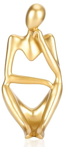 HERCHR Gold Thinker Statue, Thinking Man Skulpturen Harz Abstrakte Skulptur Sammlerfiguren Gold Desktop Bücherregal Dekor, 9,5 x 4,5 Zoll