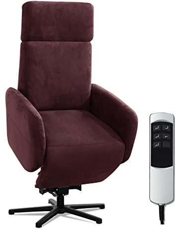 Cavadore TV-Sessel Cobra mit 2 Motoren, Akku + Aufstehhilfe / Fernsehsessel mit Liegefunktion, Relaxfunktion + Fernbedienung / Sternfuß, belastbar bis 130 kg / 71 x 110 x 82 / Lederoptik, Rot