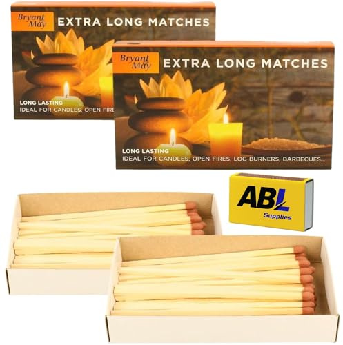 Premium Bryant and May Extra Long Safety Matches (Pack of 2) + ABL Supplies Matchbox