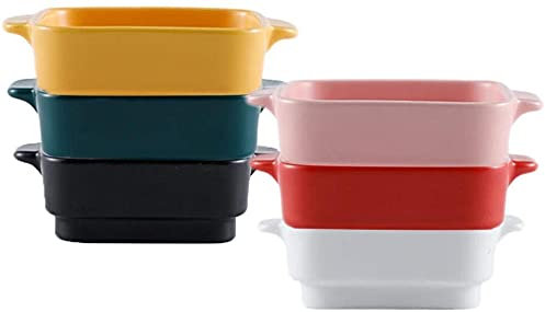 BERTY·PUYI Ramequins Carrés en Porcelaine 8oz, Ramequins De Cuisson Empilés avec Poignée, pour Plats À Soufflé, Plats À Sauce, Bols À Trempette, pour Cuisine-6PCS