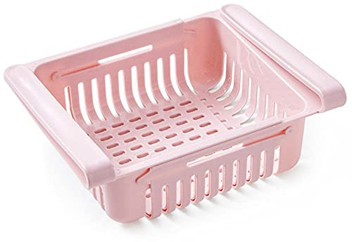 Kühlschrank-Schubladen-Organizer, 4 Stück, einziehbare Schublade, Kühlschrank-Aufbewahrungsbox, einzigartiges Design, ausziehbare Abfalleimer, Kühlschrank-Regalhalter, Aufbewahrungsbox (Pink)