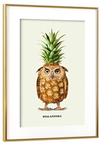artboxONE Poster mit Rahmen Gold 75x50 cm Pineappowl von Jonas Loose - gerahmtes Poster