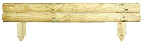 PaMeer 2 Rail Garden Edging Wood 14 Cm Log Roll Border Edging Mini Picket Fence For lawn edging flower bed edging Horizontal Log Edging Smart Border Fence Natural (1)