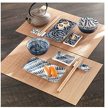 BRANDANI SET SUSHI 12 PZ TOVAGLIETTE BACCHETTE PIATTI CIOTOLE POGGIA BACCHETTE