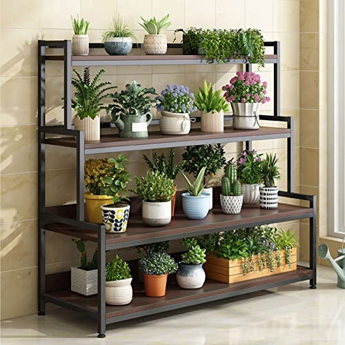 LIGUOYI 3Ebenen 4 Ebenen Blumenregal, Blumentreppe Metall Display Rack, Großer Home Organizer Regal, 63/83/103/123CM Schwarz-weißer Dekoständer Pflanzenständer Für Innen Außen Wohnzimmer Garten