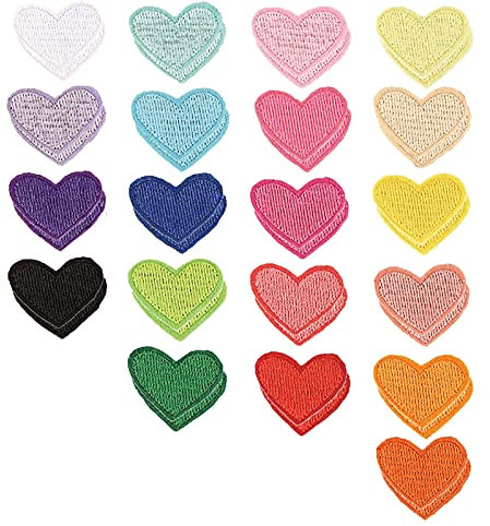 Bymivofun 40 Stück Patches zum Aufbügeln in Herzform, süße bunte bestickte Aufnäher zum Aufnähen von Liebesapplikationen, für T-Shirt, Jeans, Kleidung, Taschen, Reparatur und Dekoration