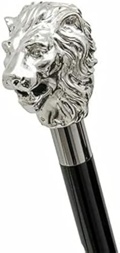 Waziha Nautical Walking Hand Cane Stick Designer Handmade Walking Stick for Men & Women Solid Metal and Natural Wood (Silver Lion Head), 36 inches