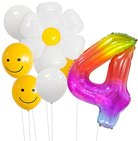 Aapxi Luftballons Geburtstag mädchen junge 4,Ballons Geburtstag Deko,Gänseblümchen Folienballon XXL Bunt zahlen 4 Deko zum Geburtstag,Happy Birthday Dekoration,Kindergeburtstag Party Deko (4)