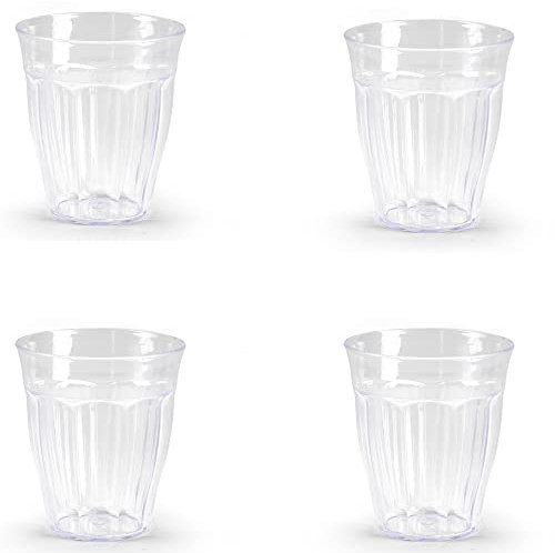 4PK Reusable Plastic Glasses Tumblers for Adults, Unbreakable Picnic Camping Glasses for Children, Stackable & Dishwasher Safe, Acrylic Drinking Glasses (Clear - 250ml)