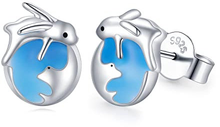 Kaninchen Ohrringe Mädchen S925 Silber Häschen Ohrringe Kaninchen auf dem Mond Planeten Tier Kaninchen Oster Geschenk für Mädchen Frauen Tochter Kinder