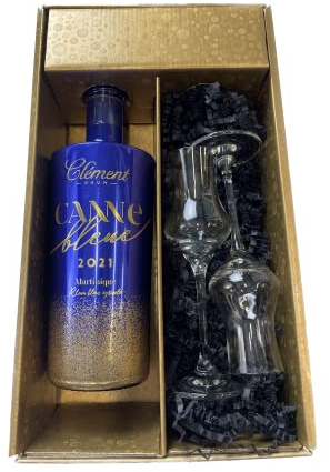 Coffret cadeau - Rhum - Or - CLÉMENT - Canne Bleue - 2 Verres à Rhums CHEF & SOMMELIER