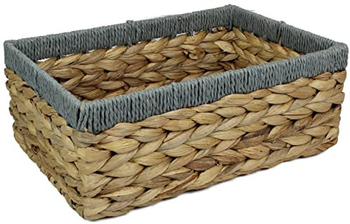 Rectangular Water Hyacinth Small baskets for storage Natural and Grey wicker basket shelves open Decorative gift box Small bathroom mini tray makeup bathroom Kitchen organiser (Large 32cm, 1x Basket)