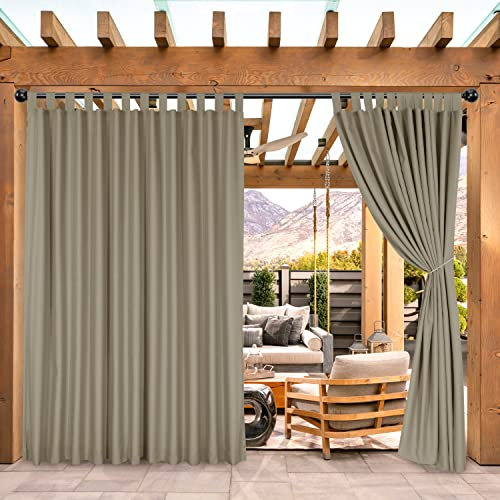 BONZER Wasserdichte Outdoor-Vorhänge für Terrasse, breite Schlaufen, Outdoor-Sichtschutzvorhänge für Veranda, Pergola, Pavillon, 1 Panel, 254 x 274 cm, Taupe