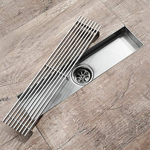 Boyuan Duschrinne Rostfreier Stahl Bodenablauf Rechteck Duschablauf Duschabfluss mit Bodenablaufabdeckung, Duschwanne mit Sieb, Desodorierender Kern aus Rostfreier Stahl,300 * 70mm