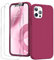 GOODVISH 3 in 1 for iPhone 12 Pro Max Case Liquid Silicone with 2x Screen Protector, Anti-Scratch Full covered Microfiber Lining Shockproof Protective Slim Phone Case Cover 6.7, Rose Red