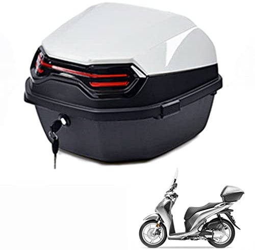 Motorräder Top Case Heckkoffer Kofferraum mit Doppelschnalle rote Reflektor Universal Motorradkoffer Wasserdicht 45L sehr haltbar (Color : Weiß)