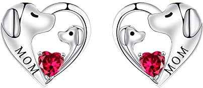 Micory Hund-Ohrringe Sterling Silber glücklicher Hund Mutter und Tochter Herz-Ohrstecker Muttertag Geburtstag Schmuck Geschenke für Mutter Tochter